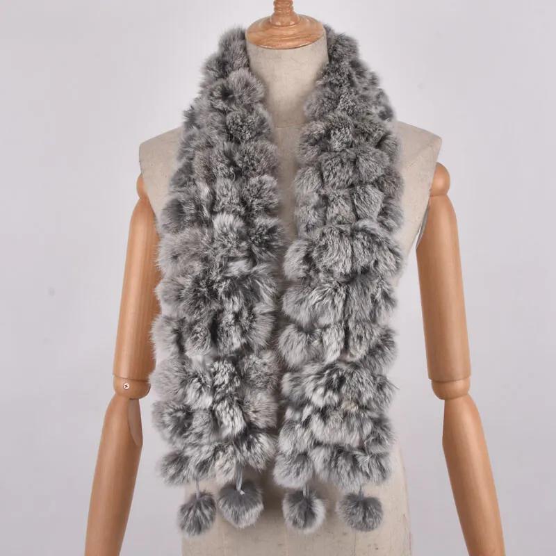 Корейская версия осенне-зимнего утолщенного теплого травяного кролика, плюшевого удлиненного четырех волейбольного шарфа из натурального кроличьего меха, модного шарфа