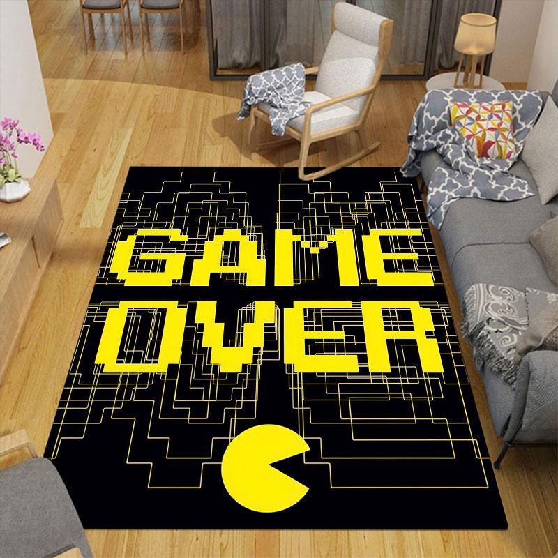 Pac‑Man Flannel Printed Carpet, Home Sofa Decoration for Living Room & Bedroom, Non‑Slip Play Flannel Floor Mat for Game Room
