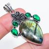 Natural Labradorite, Diopside 925 Sterling Silver Jewelry Pendant 2.29" D7s74