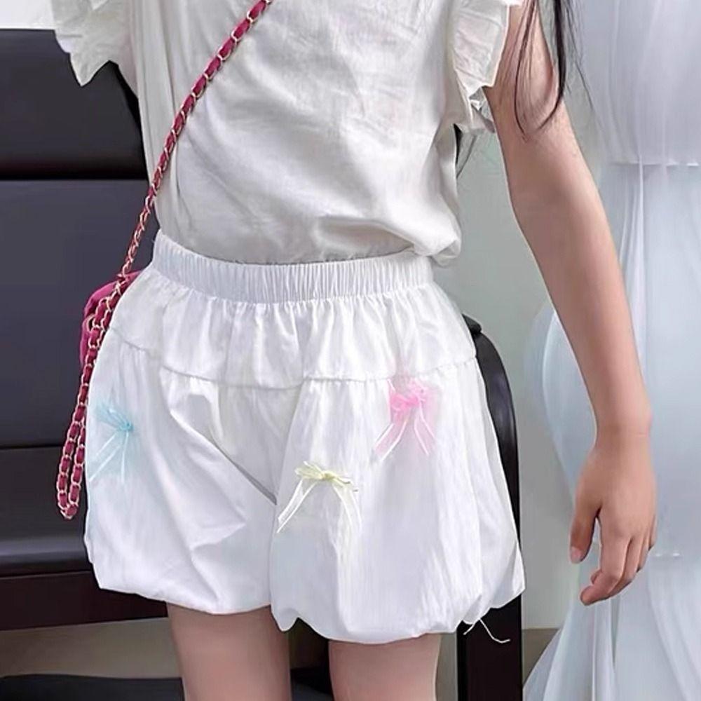 Elastic Waist Girls Shorts Bow Decorative Toddler Shorts Casual Summer Shorts  3-7 Years