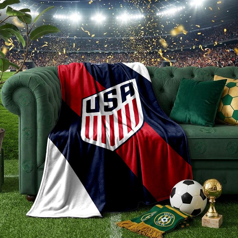 Usa Soccer Emblem Blanket Flannel Throw for Sofa, Indoor, Camping, Living Room, Office, Chair, And Bed Soft Birthday Gift