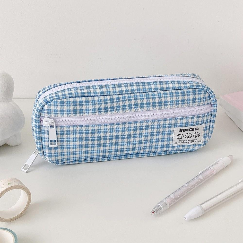 Korean Style Grids Pen Bag Y2k Pencil Pouch Cosmetic Brush Bag Cloth Stationery Bag Kids Children