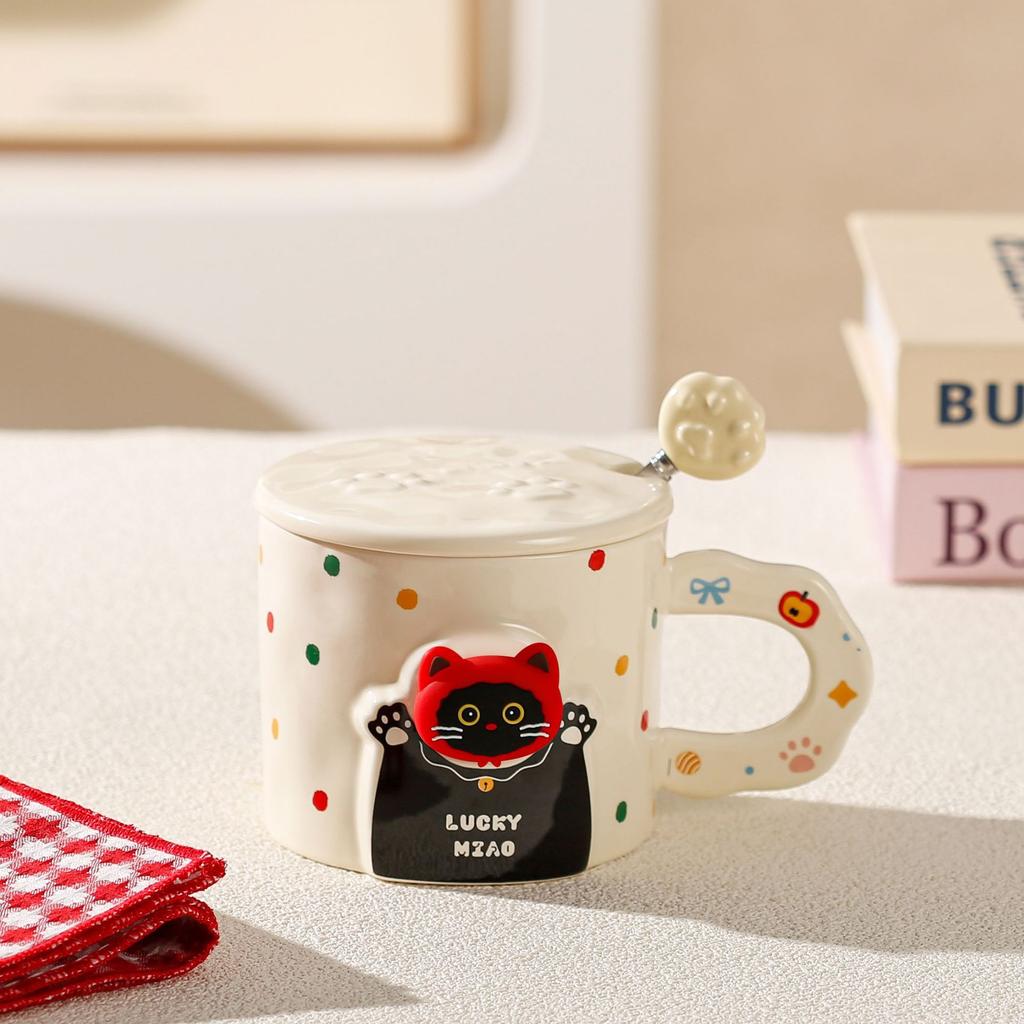Новый День рождения Непослушный кот Водяная чашка Мультяшная керамическая кружка с крышкой ложкой Мультяшная чашка для питья Подарочный набор Подарочная коробка