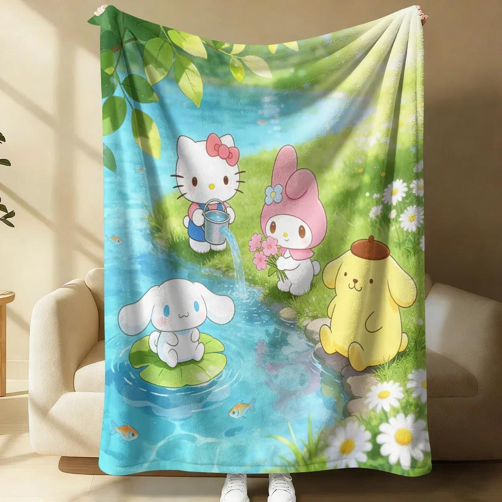 Sanrio Cute Warrior Flannel Blanket Soft Warm Fluffy Throw Home Decor Luxury Bedding Sofa Bed Cover Lightweight Summer Blanket