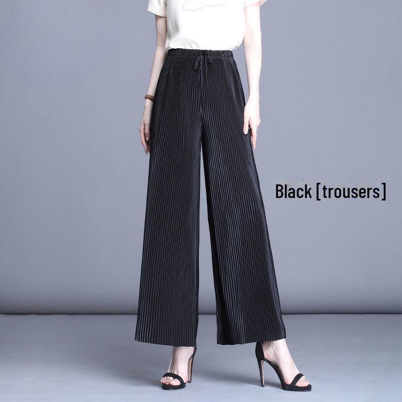Order A Size Up Women's High-Waist Pleated Wide-Leg 9-Point Casual Trousers