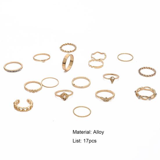 17Pcs Rhinestones Faux Pearls Decor Knuckle Rings Women Vintage Shining Finger Rings