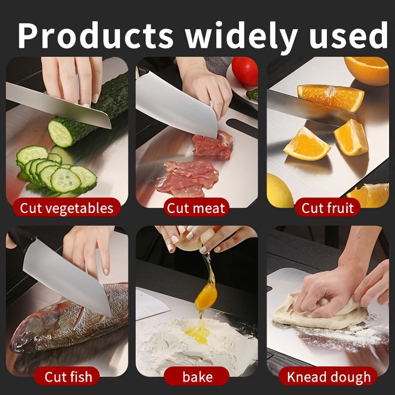 Разделочная доска из нержавеющей стали, 34x23 см, двухсторонняя, безопасная для пищевых продуктов, прочная, легко моется, металлическая, для мяса, овощей, фруктов