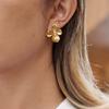  Delicate Shiny Cubic Zirconia Four-petal Flower Stud Earrings 18K Gold Color PVD Plated Stainless Steel Jewelry Gift