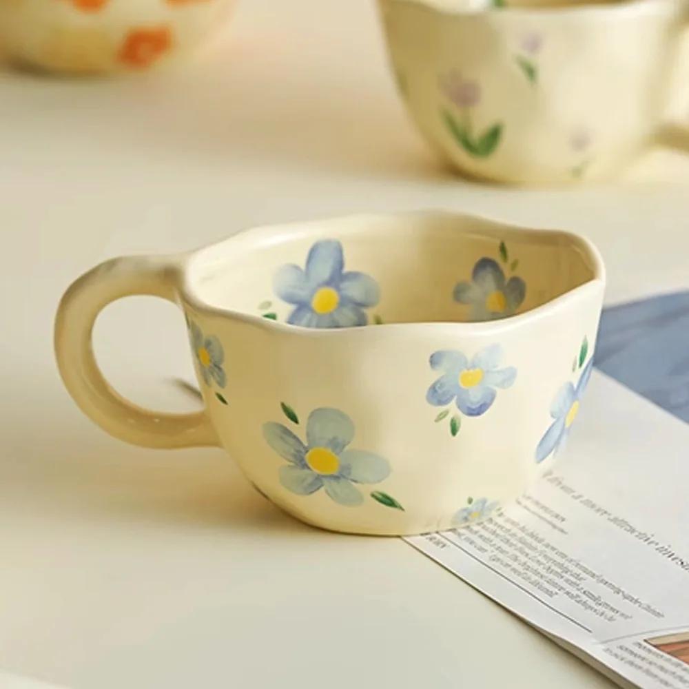 250 мл керамические кружки кофейные чашки ручной работы нерегулярные цветы молочная чашка для чая овсянка кружка для завтрака посуда для напитков кухня