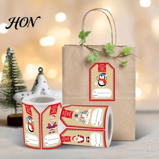Gift Box Decoration Accessories 250PCS/Roll Christmas Tags, Self Adhesive Labels with Writing Surface, Writable Seasonal Packaging Stickers