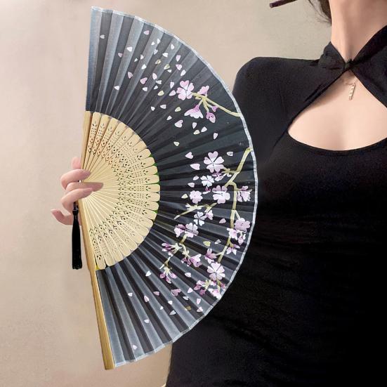 Складной веер Классический бамбуковый веер Легкий элегантный ручной веер с кисточкой для украшения танцевальных представлений