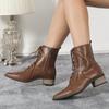 Pointed Toe Lace Up Chunky Root Ankle Boots for Women Fashion Side Zipper British Style Platform Short Boots Botas Para Mujer