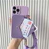 Crossbody Lanyard Necklace Strap Card Holder Purple Case for iPhone 11 15 16 14 Pro Max X XS XR Max Coin Purse Cover