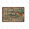 Винтажная жестяная табличка Gone Fish Планшетка Деревенский металлический настенный декор с собаками и рыбами для фермерского дома, пруда для рыбалки, бара, паба, домашнего декора
