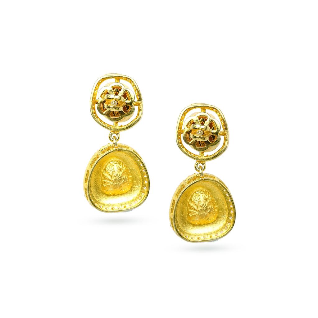 Gold Plated Moissanite Dangler Earrings In Sterling Silver