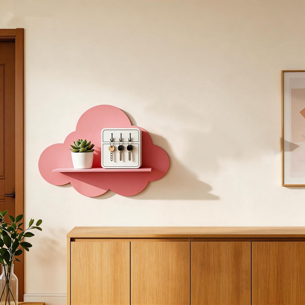 Multi-Functional Cloud-Shaped Wooden Wall Shelf - Durable Minimalist Wall-Mounted Storage Rack