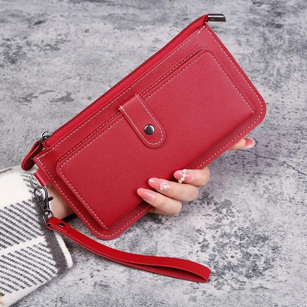 Women's Wallet Multi-functional Fashion PU Leather Long Zipper Wallets Multi-card Position Clutch Buckle Tassel Student Wallet