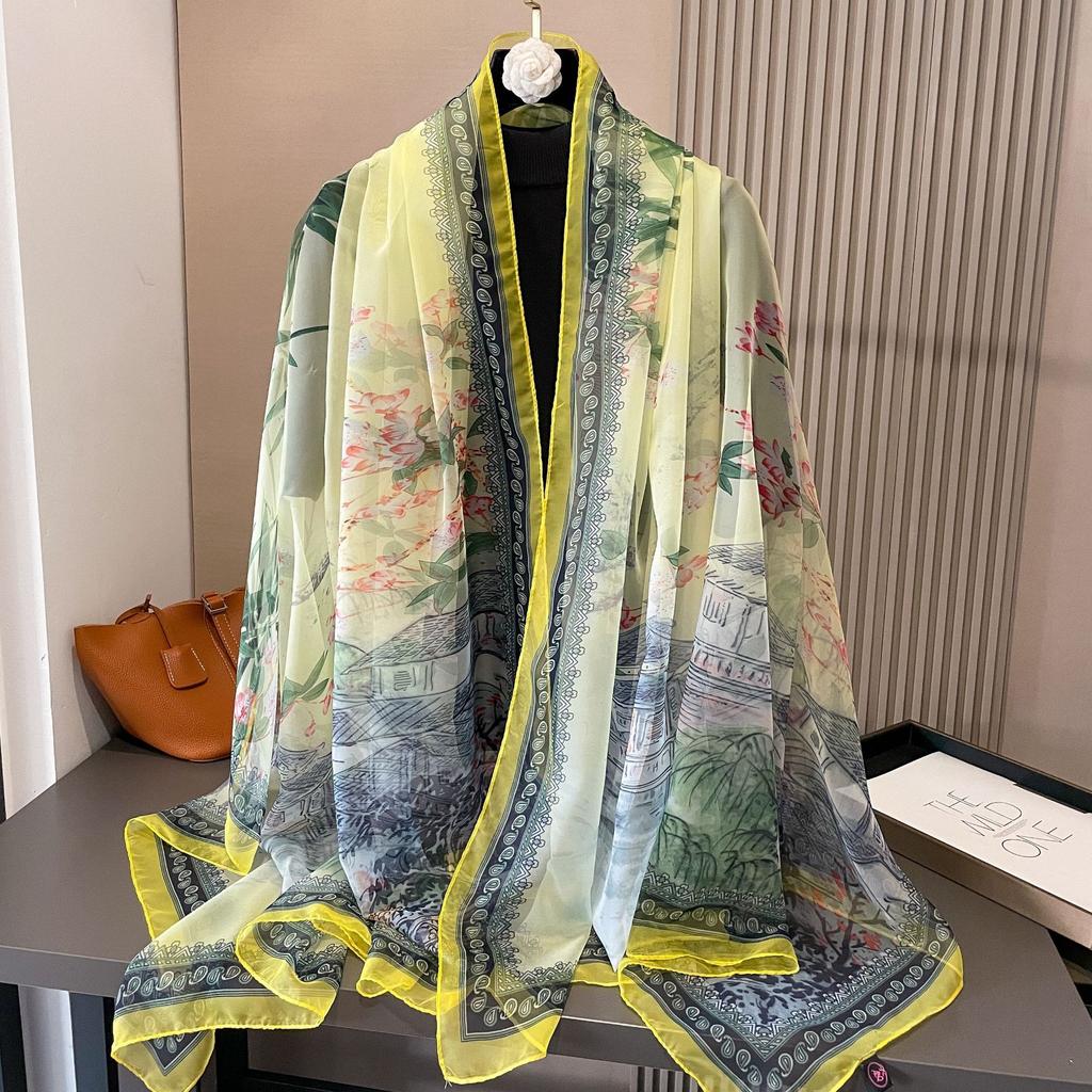 180*135cm Summer Silk Scarf Women Outdoor Shawl Bandanna Foulard Female Beach Fashion Luxury Oversized Shawl Head Hijab Wrap