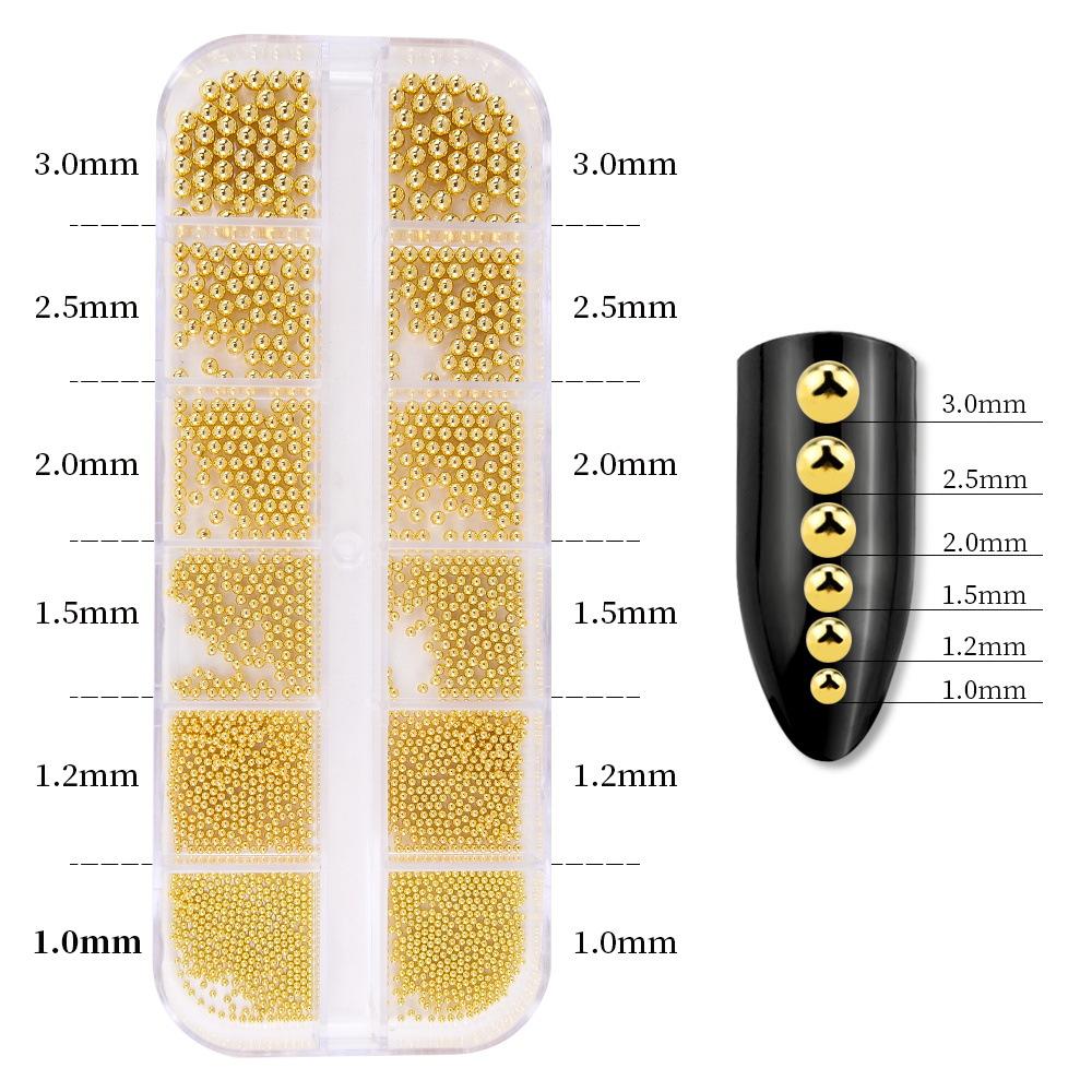 12 сеток, золото, серебро, стальные шарики для дизайна ногтей, смешанные аксессуары для маникюра своими руками, набор для украшения ногтей