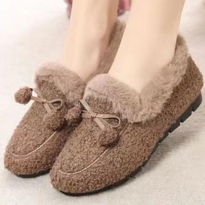 2024 Высококачественная женская обувь на плоской подошве, модные повседневные туфли на плоской подошве с бабочкой, женские новые короткие плюшевые туфли на плоской подошве на низком каблуке