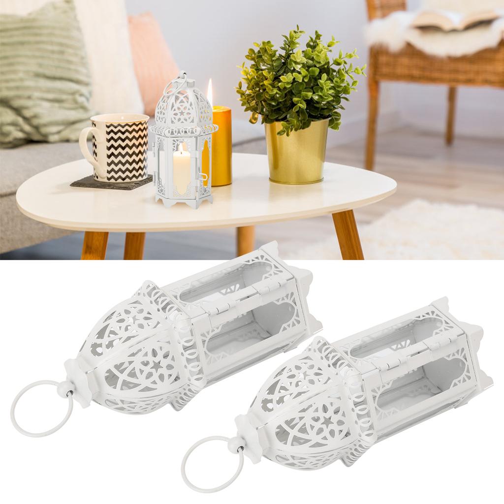 2Pcs Candlestick Ornaments White Transparent Romantic Castle Iron Hanging Candle Holder