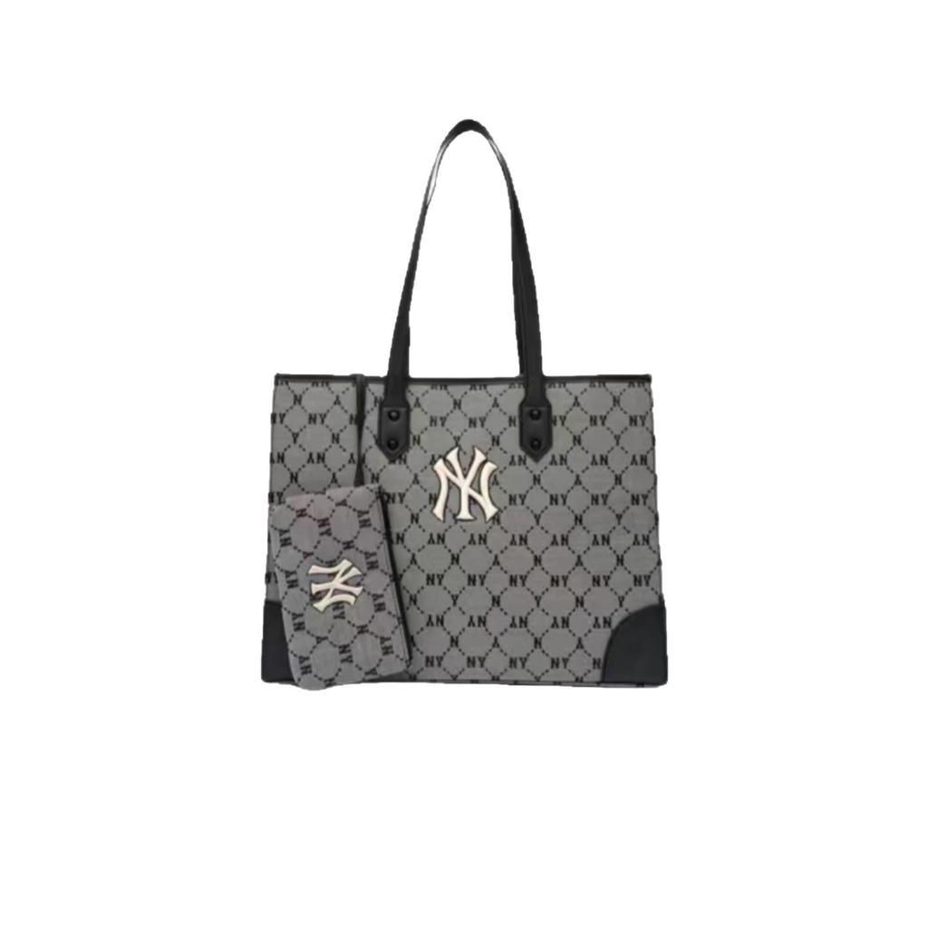 New Korean MLB Full-Logo NY Tote Bag: All-Over Print, Large Capacity, Versatile Shoulder Handbag
