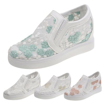 Маленькие белые туфли с приподнятой внутренней частью на одной ноге, дышащие женские туфли с полой вышивкой, туфли в сетку, повседневные ленивые одиночные туфли