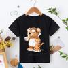 Черная футболка с принтом тигра и медведя для мальчиков и девочек, детская летняя забавная одежда Harajuku Kawaii, одежда для маленьких детей Y2K