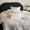 Flowers Embroidery Luxury Bedding Set Egyptian Cotton Single Queen King Size Duvet Cover Flat/Fitted Bed Sheet Pillowcases 3/4Pc