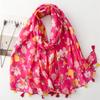 New Spring/Summer Pink Floral Fresh Soft Tassel Fashion Scarf Casual Towel Travel Vacation Beach Wrap Shawl for Women