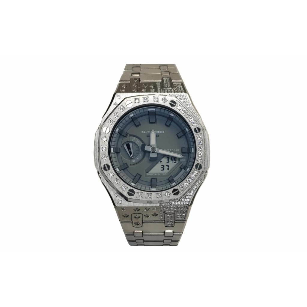 Casio Мужские часы с ЖК-дисплеем и аналоговым двойным дисплеем, серия 44 мм, черные, GA-2100SKE-7A(Watch3--)