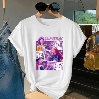 Huntrix Женская футболка с аниме-принтом «Охотник», белая, с коротким рукавом, с круглым вырезом, повседневный топ с персонажами Мира Зоя Синди