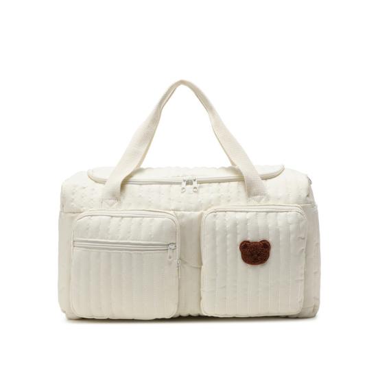 Сумка для подгузников Стеганая Легкая Большая Вместимость Узор с Медвежонком Мамина Сумка с Мягкими Плечевыми Ремнями Верхняя Ручка Просторный Органайзер