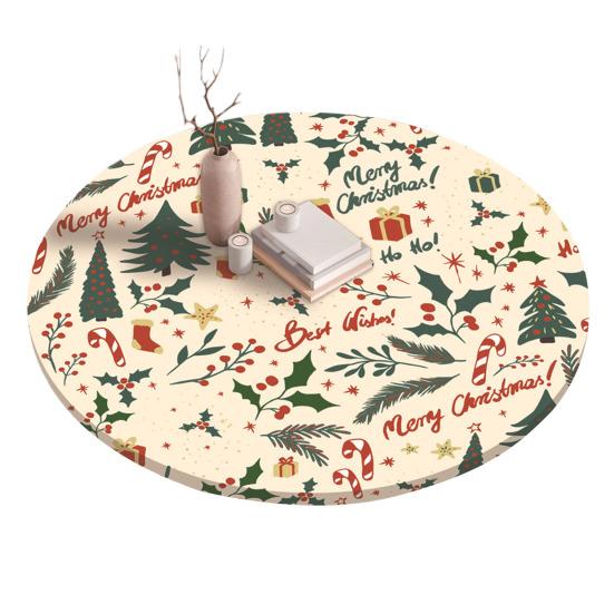 Fitted Christmas Round Tablecloth Holiday Snowflakes Table Cover with Elastic Edge Water-Resistant Christmas Tree Table Cover for Round Tables Dinner