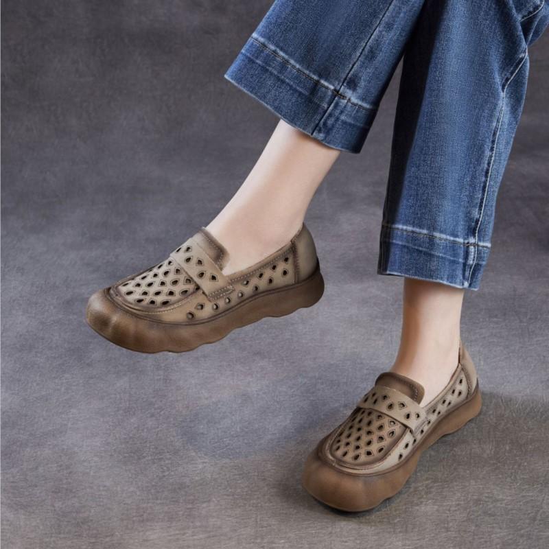 Johnature Женские лоферы на мягкой подошве, без шнуровки, из натуральной кожи, удобные, с перфорацией, дышащие, на плоской подошве