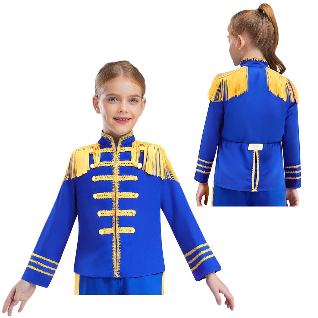 Children's 60s Rock Band Costume - British Star Style Gold Lace Top with Long Sleeves for Music Cosplay