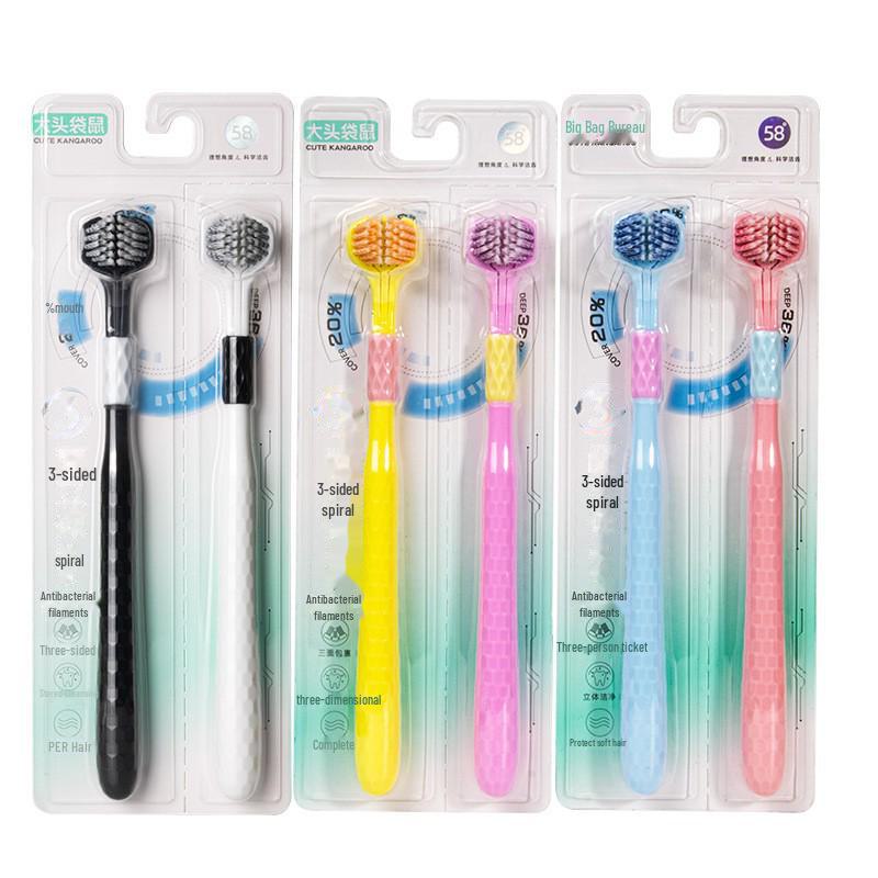 Advanced Antibacterial Spiral Adult Toothbrush with Soft Bristles and Triple Heads
