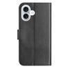 For iPhone 16 Stand Case with Strap PU Leather Wallet Phone Cover S Shape Stitching Design - Black
