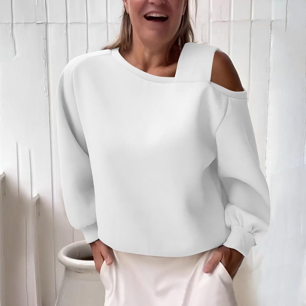 Женская модная повседневная флисовая толстовка с открытыми плечами и длинными рукавами