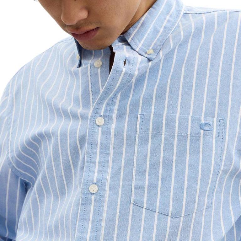 Coach Striped Button-Down Long Sleeve Shirt Men Shirts Blue Mixed-Colors CW696-TNR