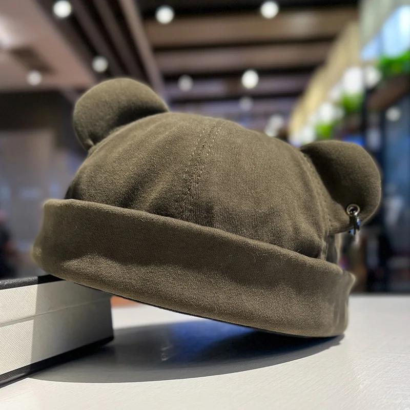 New Cute Cat Ear Dome Caps Men Melon Beanie Hats Women Solid Color Hip Hop Hat Fashion Korean Version Melon Cap
