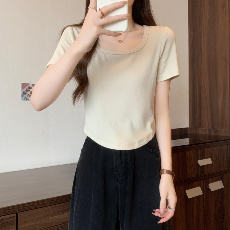 Женская летняя облегающая хлопковая футболка-поло с рисунком «рыбьи кости» и фирменным логотипом