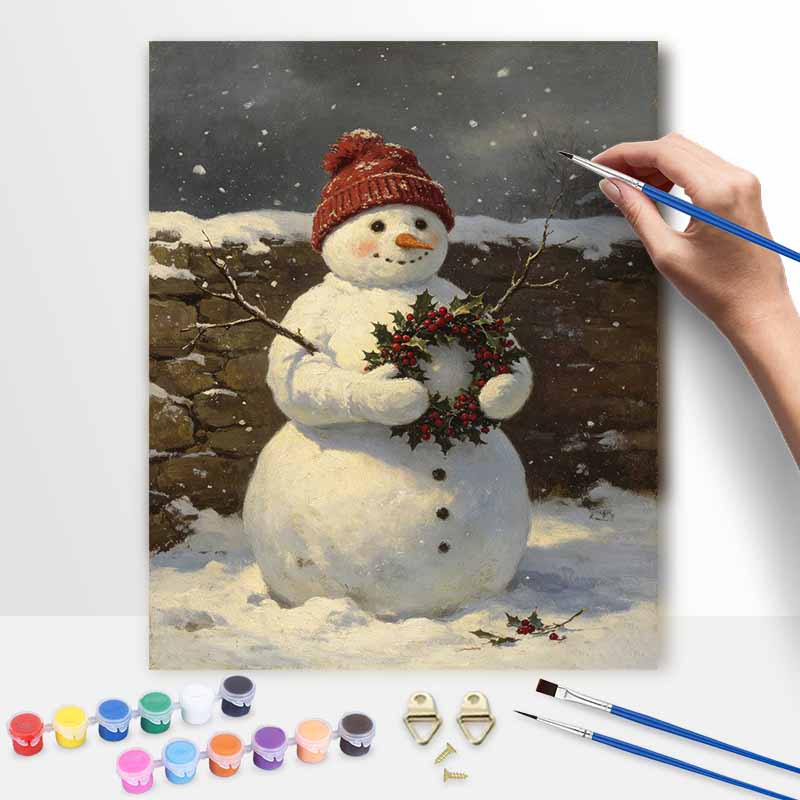 Christmas Snowman With Wreath Digital Oil Painting Art Kit Hand Painting Home Decoration Painting