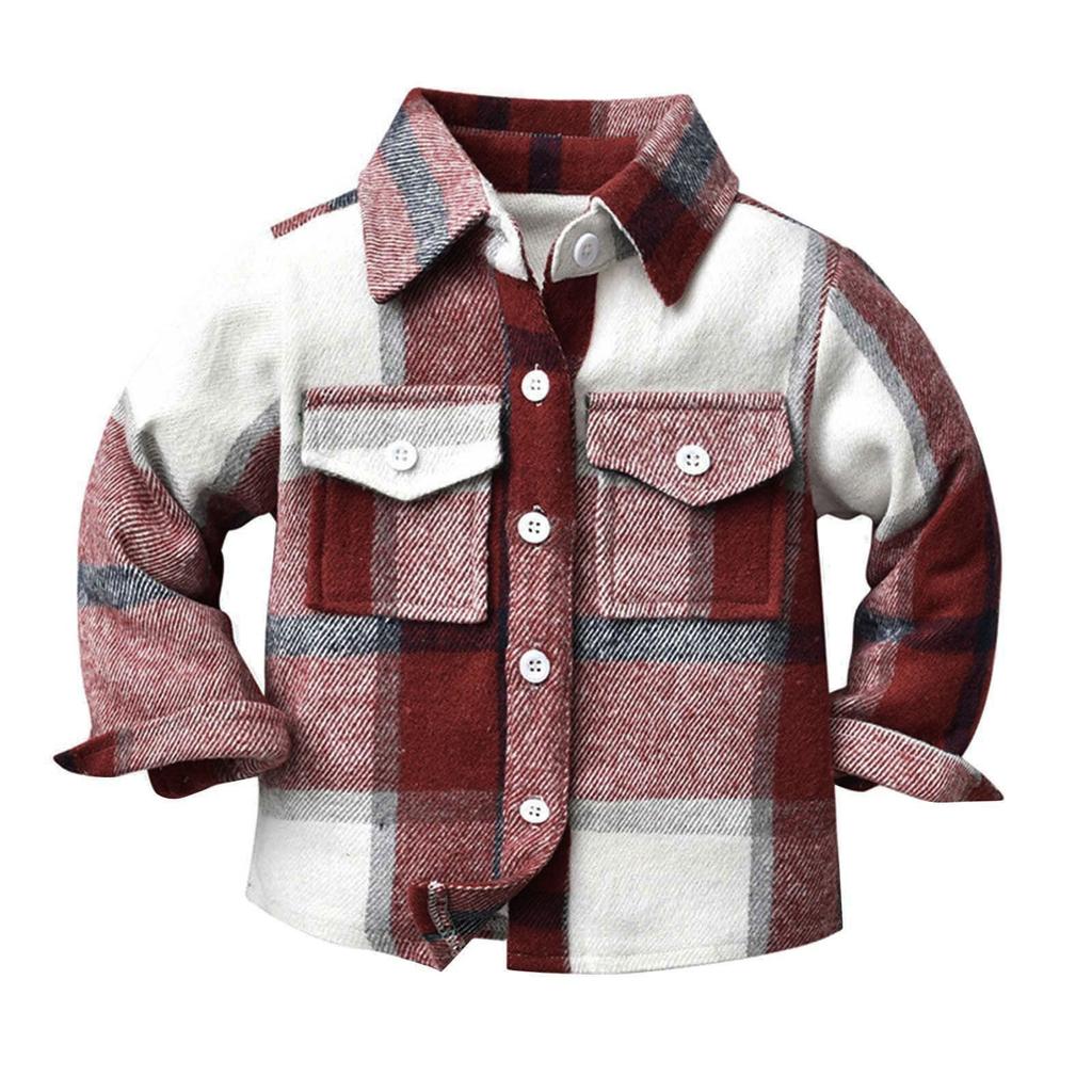 Kids Toddler Flannel Shirt Jacket Plaid Long Sleeve Lapel Button Down Shacket Baby Boys Girls Fall Shirt Coat Outwear