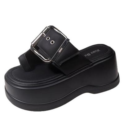 Модные женские летние толстые тапочки высотой 8 см, модные сандалии на толстой подошве, шлепанцы, тапочки на танкетке с пряжкой, пляжные шлепанцы на платформе, Zapatos