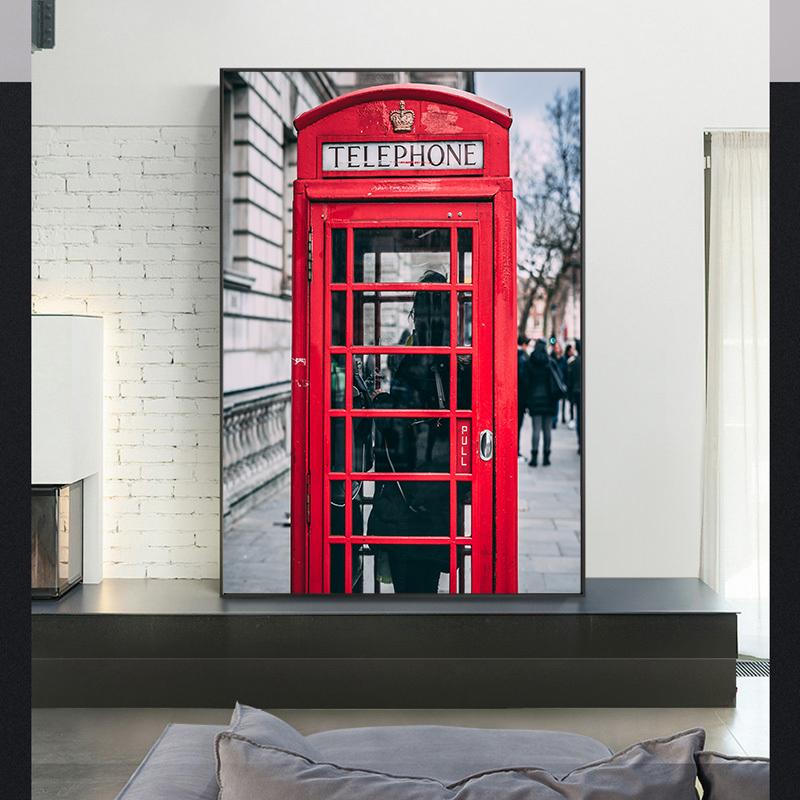 Лондонская улица, настенная живопись, красная телефонная будка, картины, городские серые картины, краска, печать на холсте для декора гостиной, без рамки