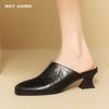 2024 New Sexy Women Genuine Leather Pumps Round Toe Spring Summer Muller Slippers High Heeled Fashion Party Wedding Shoes Woman