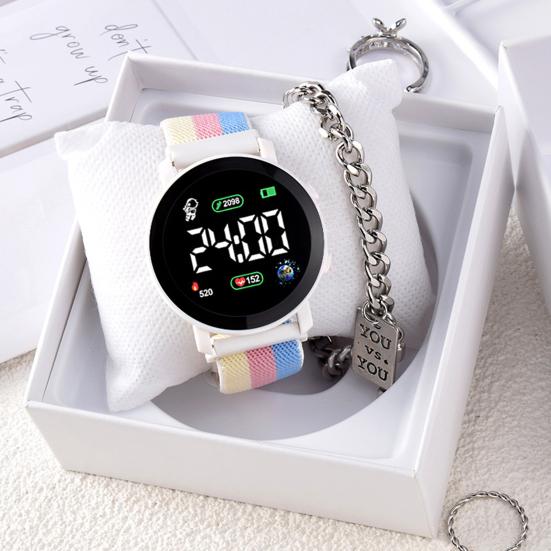 Светодиодные электронные часы Эластичный ремешок Многофункциональные Светящиеся Круглый циферблат Регулируемый Отображение времени/даты Плетеные Цифровые Наручные часы Часы Мода