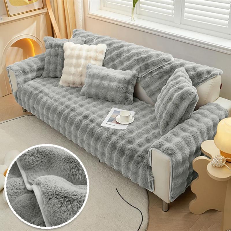 Плюшевый чехол для дивана для гостиной, теплое зимнее полотенце для дивана, универсальный нескользящий коврик для дивана, одеяло для дивана, подушка для дивана, утолщенная подушка с кроликом