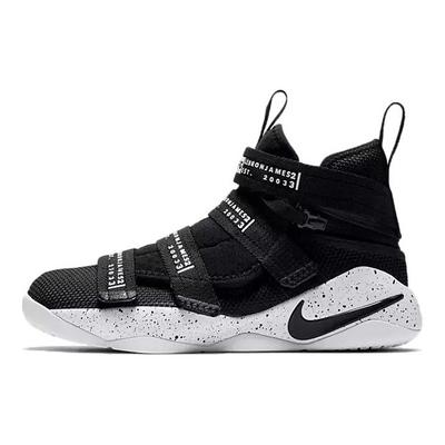 Zoom Soldier 11 Круглый носок Плоская подошва Нескользящие Амортизация Высокий верх Детские баскетбольные кроссовки Детские баскетбольные кроссовки Черные Белые AJ6985-002